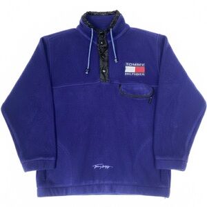 Tommy Hilfiger Sweater Mens Large 1/4 Snap Blue Fleece Pullover Vintage Y2K 90s